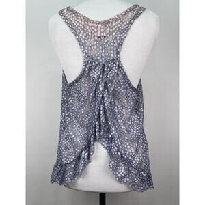 Love On a Hanger Sheer Ruffle Hem Racerback Tank Top Size M Gray Polka Dot
